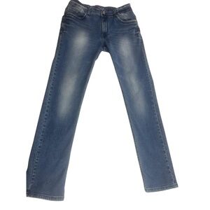 BURK-HEDGES Vintage Jeans 38x30 Blue Distressed 5-Pocket Grunge Stretchy Denim